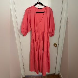 ZARA Tiered Poplin Pink Dress Voluminous New